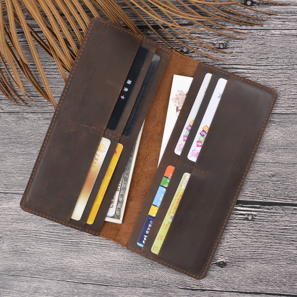 Handmade Retro Crazy Horse Cowhide Wallet Genuine Leather Men's Handheld Long Wallet