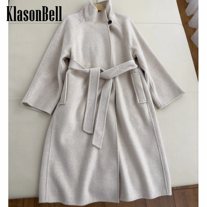 

12.28 KlasonBell Women Clothes High Quality Double-Sided Alpaca Wool Stand Collar Raglan Sleeve Belt Temperament Long Coat