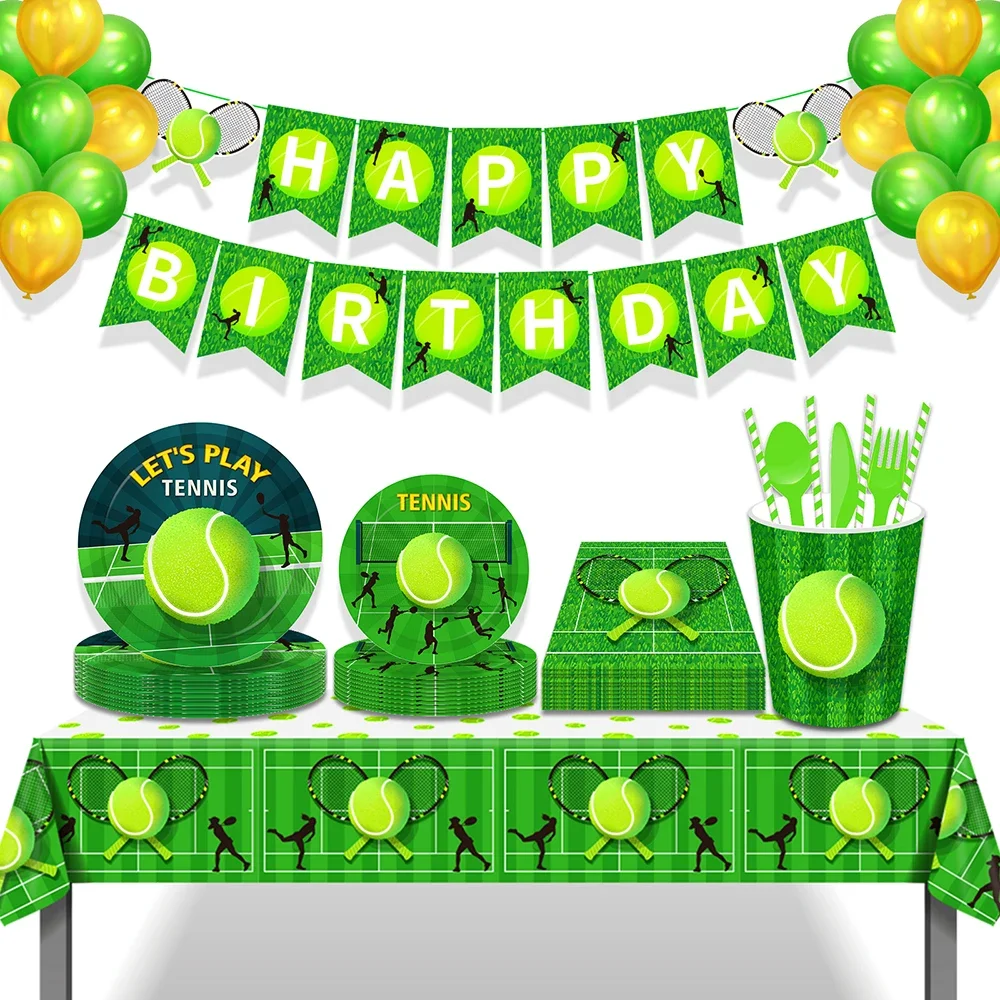 

Tournament Tennis Ball Sports Court Birthday Party Disposable Tableware Sets Dinner Plates Backdrops Carnival Party Decorations