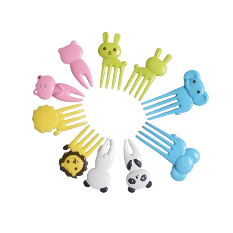 10pcs Mini Animal Fruit Fork Cartoon Children Snack Cake Dessert Food Pick Toothpick Bento Lunches Party Decor Random Color