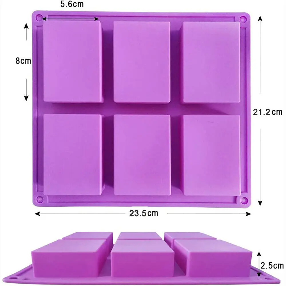 6 Grids Rectangle Silicone Soap Making Molds DIY Cake Bakeware Mold Soap Silicone Cake Mold Handmade Cold Soap Molds Tools Gifts