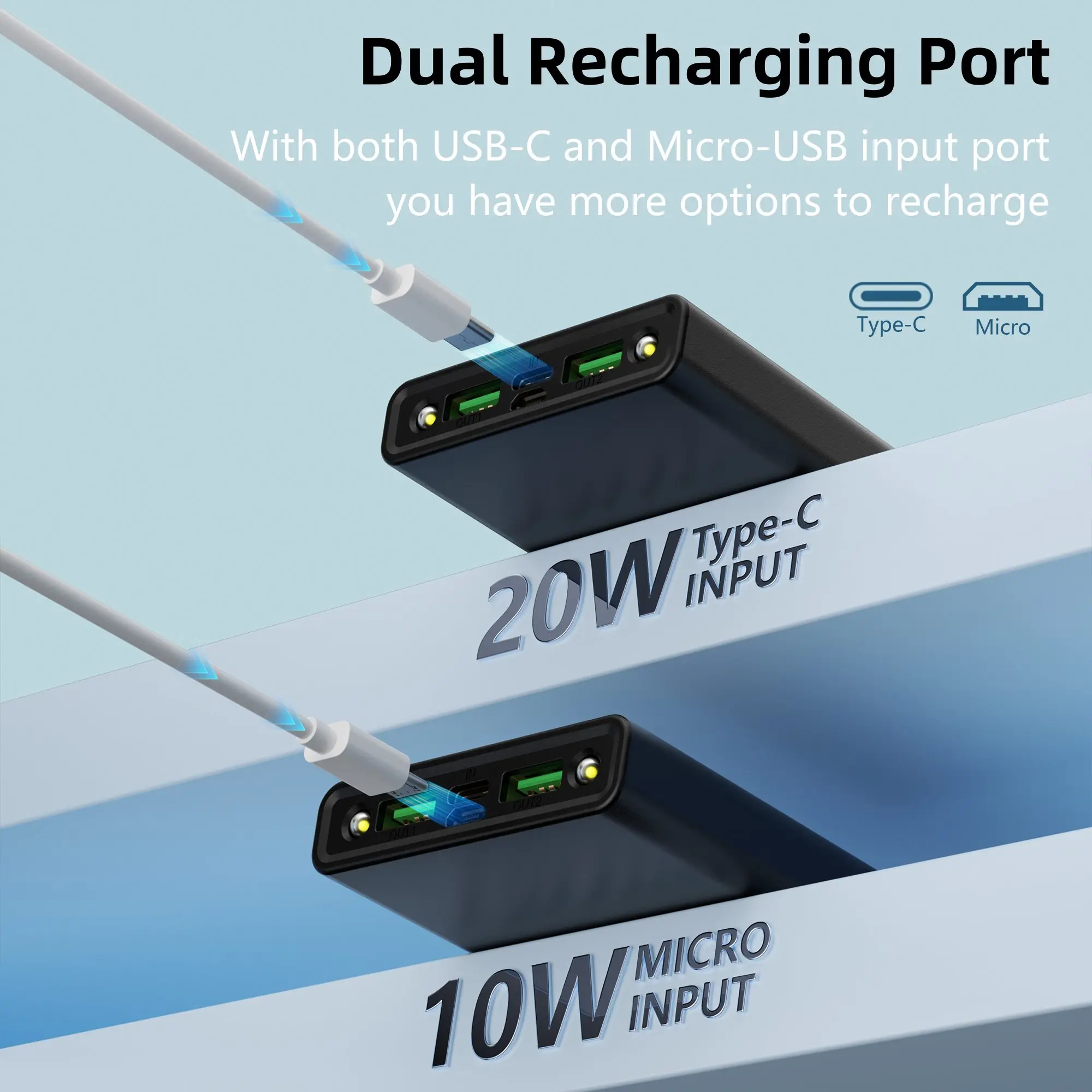 Portable Charger 10000mAh PD 22.5W Power Bank, Slim Battery Pack with 3 Outputs 2 Inputs with LED Display for USB Devices. 3