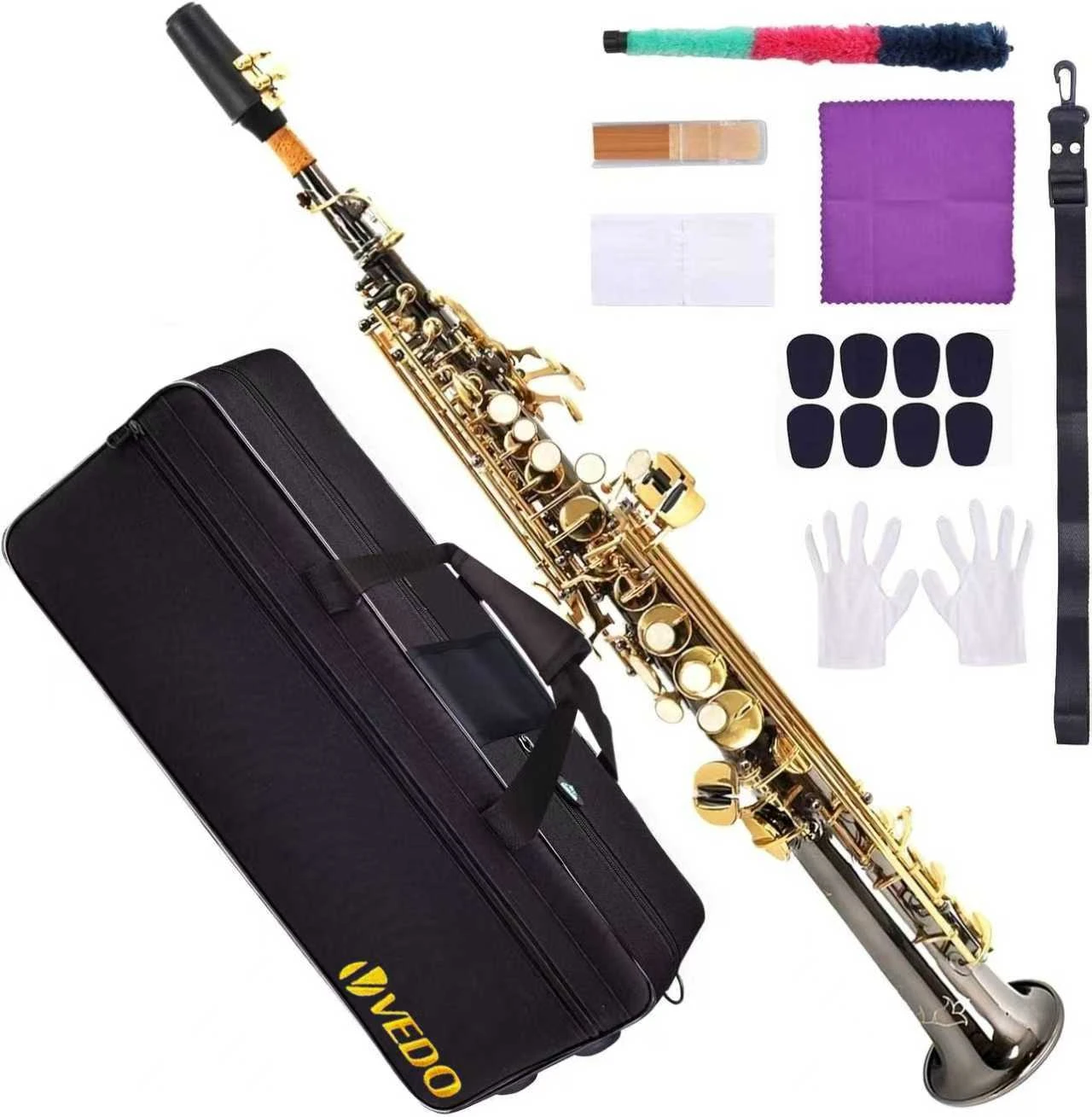 VEDO Saxofone Soprano em B Tubo Reto para Iniciantes e Intermediários