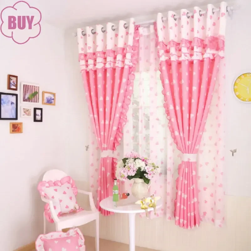 

Korean Curtains for Living Dining Room Bedroom Pastoral Sweet Pink White Love Warm Bedroom Bay Window French Window Woven