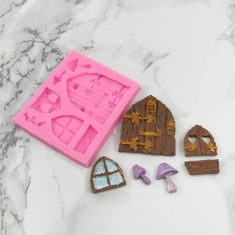 

Fairy Tale Doors And Windows Mushroom House Liquid Silicone Mold Chocolate Cake Dessert Pastry Cookie Decoration Kitchen Baking