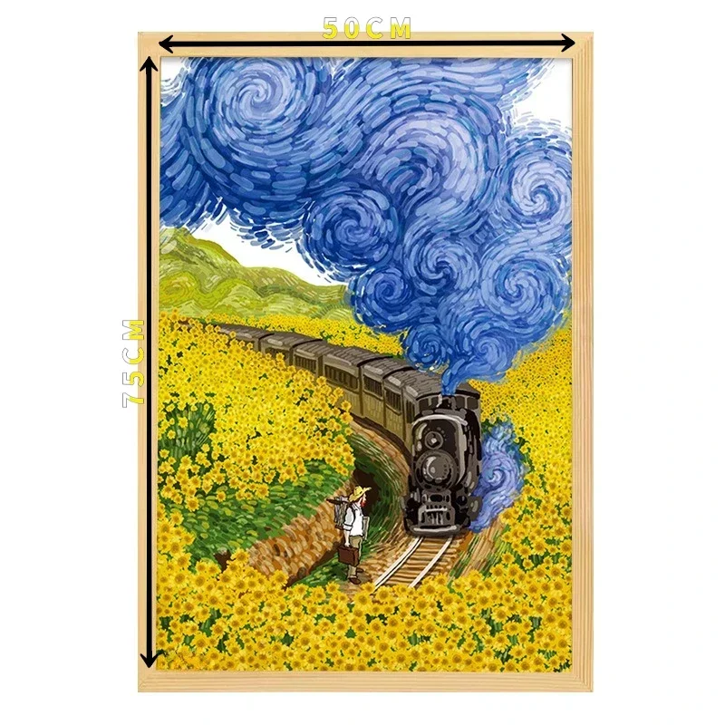 Adult Jigsaw Puzzle 1000PCS Vincent Van Gogh 70*50cm Train Sunflowers Stress Relief Entertainment Toys Paper Puzzles Christmas 3