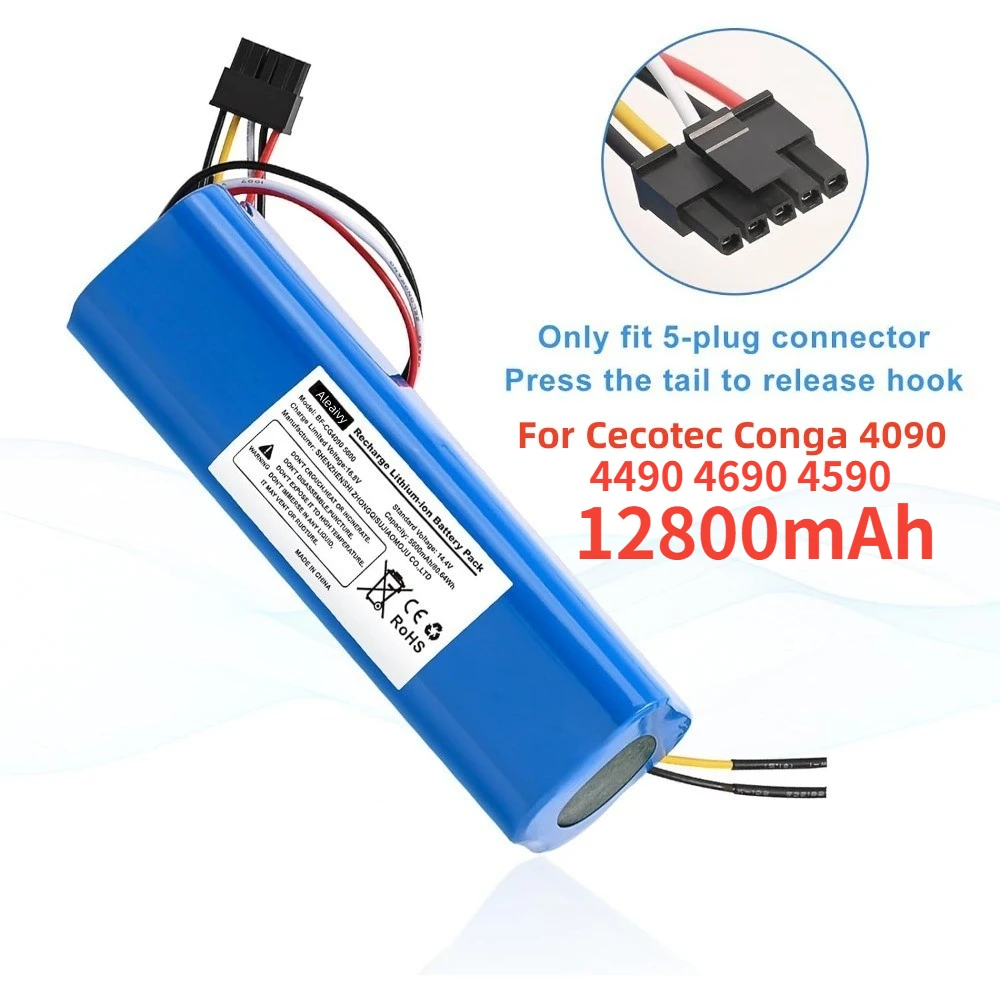 

100% New 12800mAh Li-ion Battery for CECOTEC CONGA 4090 4490 4690 4590 Robot Vacuum Cleaner 14.4V 18650 4S2P Battery Packs