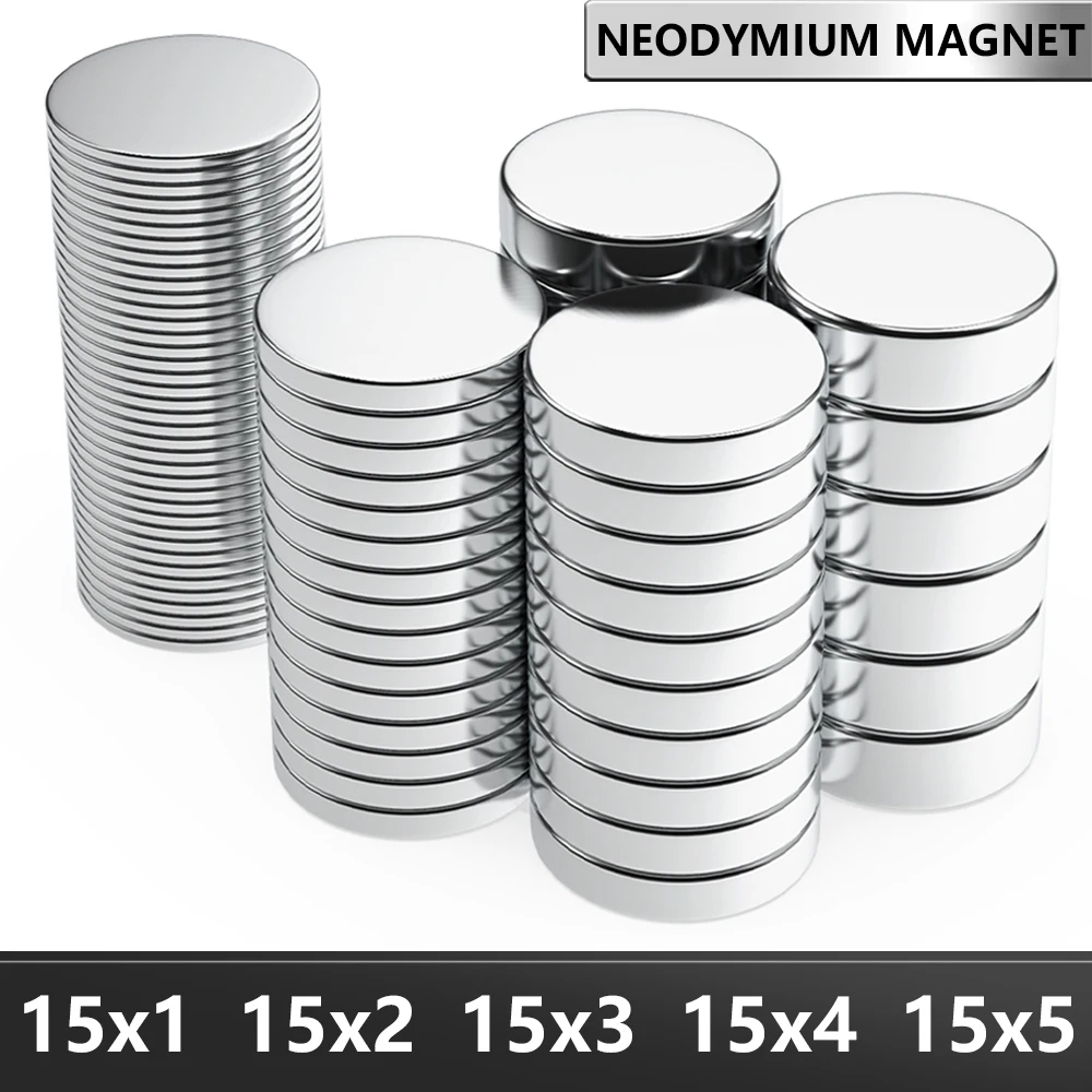 N35 Superstarker Neodym-Magnet, rund, NdfeB, leistungsstark, permanent magnetisch, Magnete, Kühlschrankmagnet, 15 x 1, 15 x 2, 15 x 3 mm – Detail 1