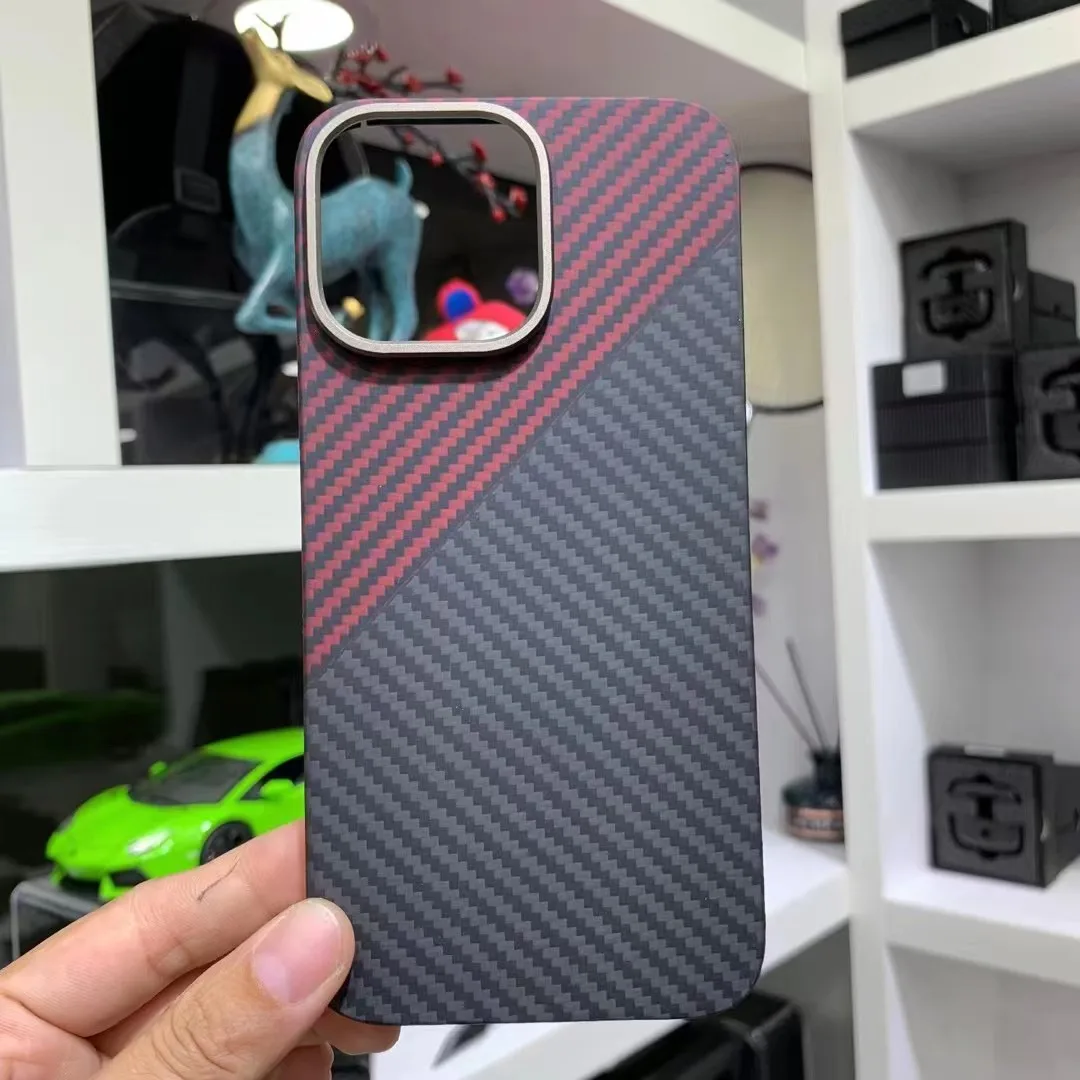 

Real Carbon Fiber Phone Case For iPhone 14 Pro Max Double color Aramid fiber Ultra-thin iphone 14 Plus Camera Protection Cover