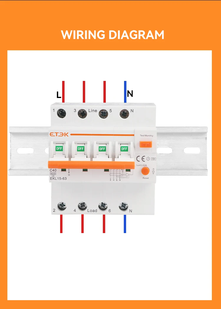 ETEC Low Voltage RCBO 4P(3P+N) 30mA A type RCD Overload Short Current Leakage Pr