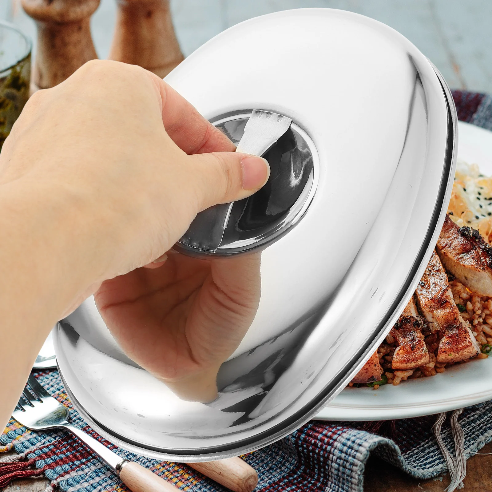 

Food Protective Lid Plate Covers for Dinner Plates Steak Stainless Steel Basting Griddle Steamer Cheese Its