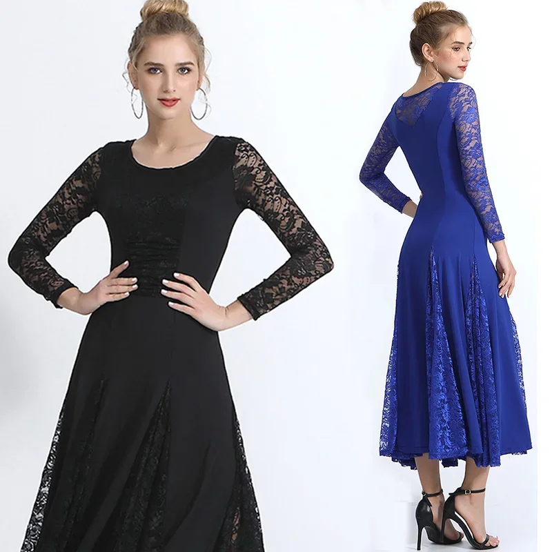 

Women Latin Modern Dance Costumes Performance Stage Standard Ballroom Dancing One-piece Dress Lace Latin Ballroom Waltz Dresses