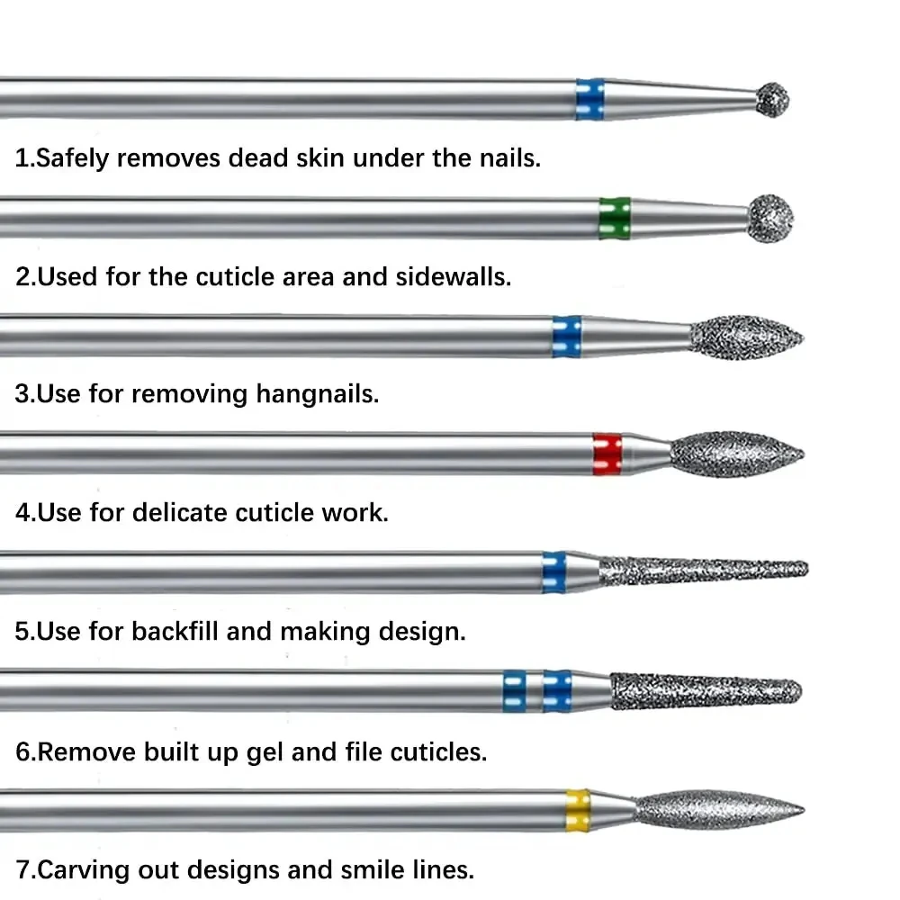 10Pcs Diamond Milling Cutter For Manicure Electric Nail Drill Bits Accessory Pedicure Machine Nail File Gel Remover Tool nail drill bit electric nail drill bit manicure drill bit
