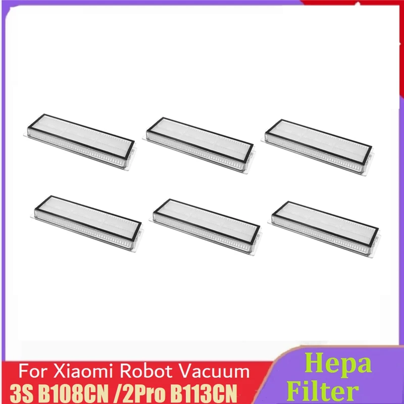 

6PCS Washable Hepa Filter For Xiaomi Robot Vacuum 3S B108CN /2Pro B113CN Robot Vacuum Cleaner Replacement Parts Filters