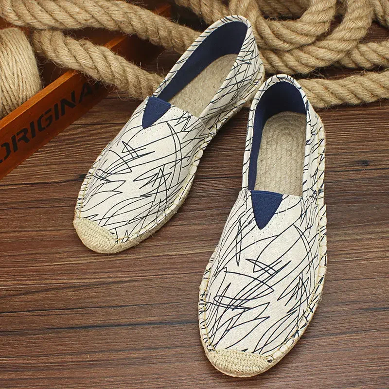 Autumn Men Canvas Shoes Breathable Men's Casual Shoes Slip-On Hemp Shoes Graffiti Espadrilles Women Footwear Flats