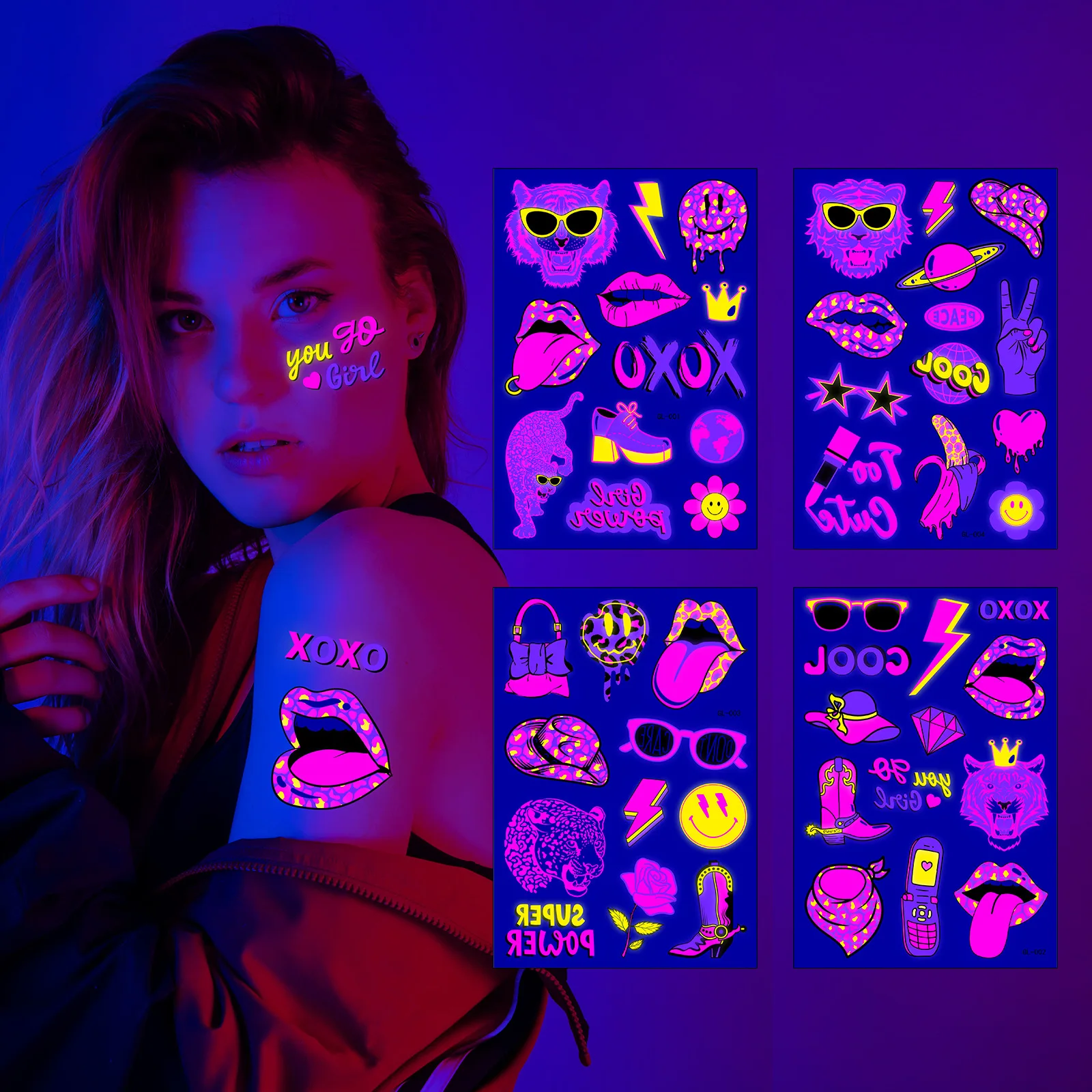 Birthday Party Decorations Glow Party Tattoo Stickers Fluorescent Halloween Face Body Sticker Neon