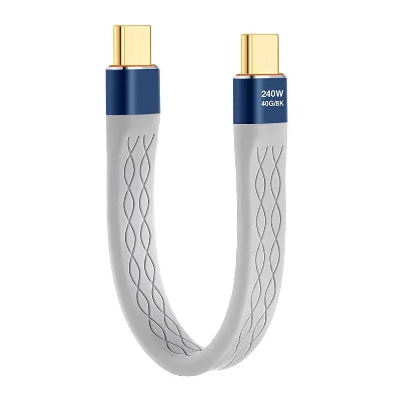 כבל קצר USB C ל-USB C 240W טעינה מהירה סוג-C כבל העברת נתונים במהירות 40Gbps 8K שטוח דק FPC כבל הארכה לטעינת נתונים 