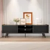 Black TV Stand for 65 70 Inch TV, Modern Iron Rattan TV Console with Sliding Door, Entertainment Center with Storage 6