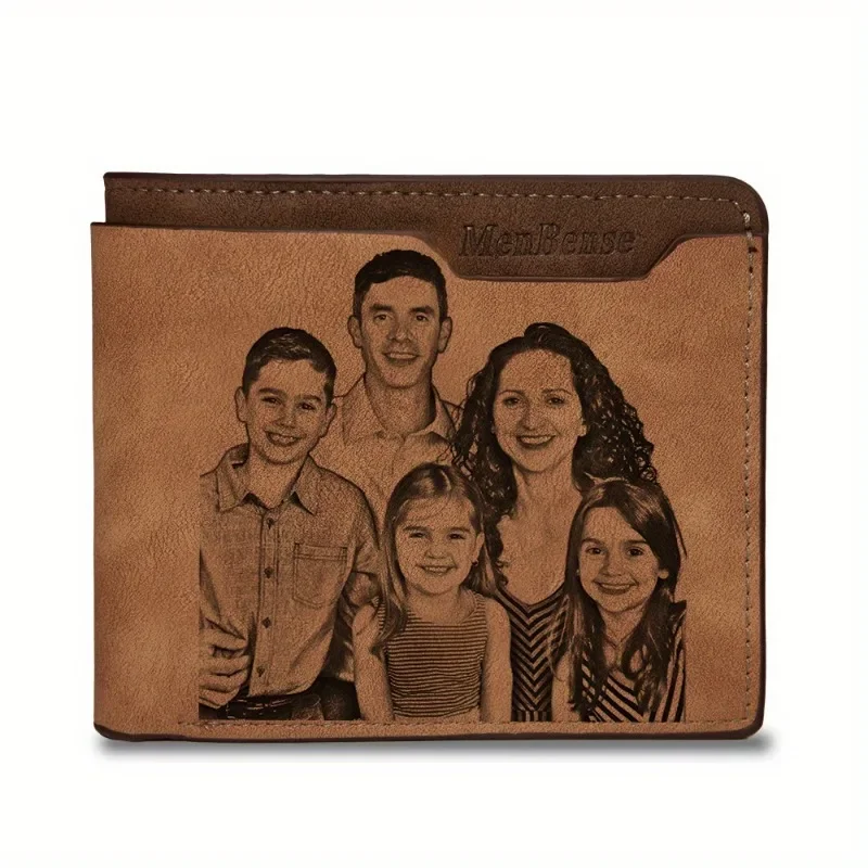 Personalized Leather Wallet For Men With Photo Engraving - Custom Trifold Gift For Dad, Husband, Son