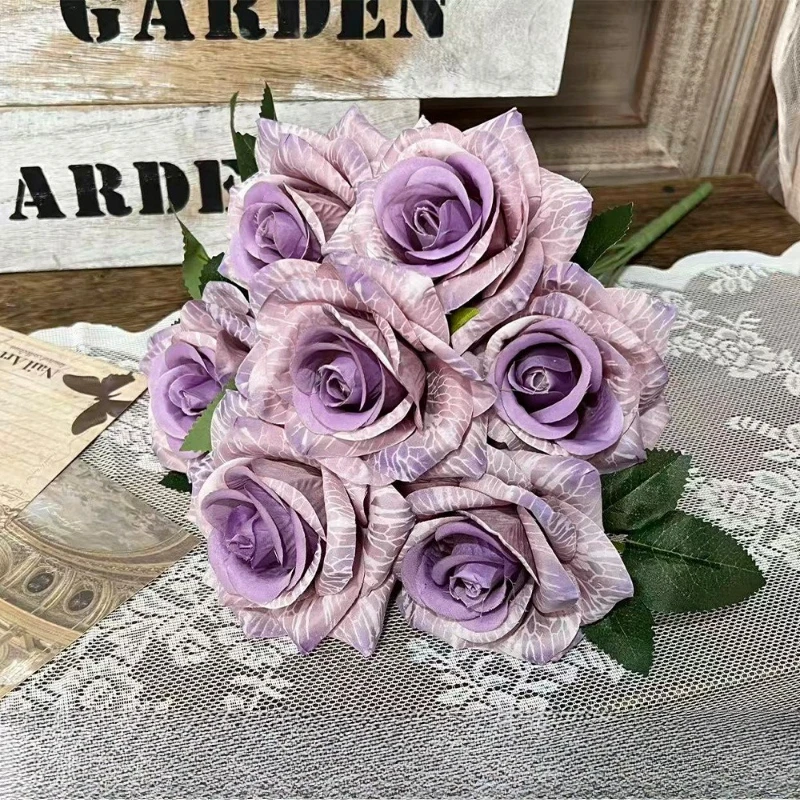 Künstliche Blumen, Seide, 7 Köpfe, Göttin, Rosen, Bündel, Bohne, Sandfarbe, gefälschte Blume, Zuhause, Wohnzimmer, Dekoration, simulierte Rose – Detail 21