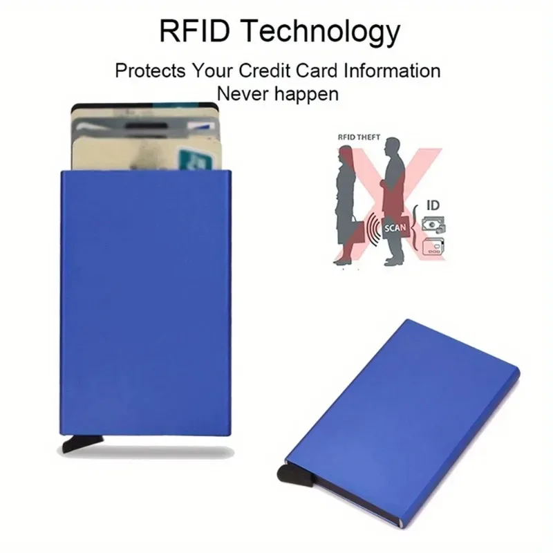 RFID Pop Up Card Holder Metal Thin Slim Men Women Wallets Minimalist Small Purse ID Credit Card Clip Business Box Wallet