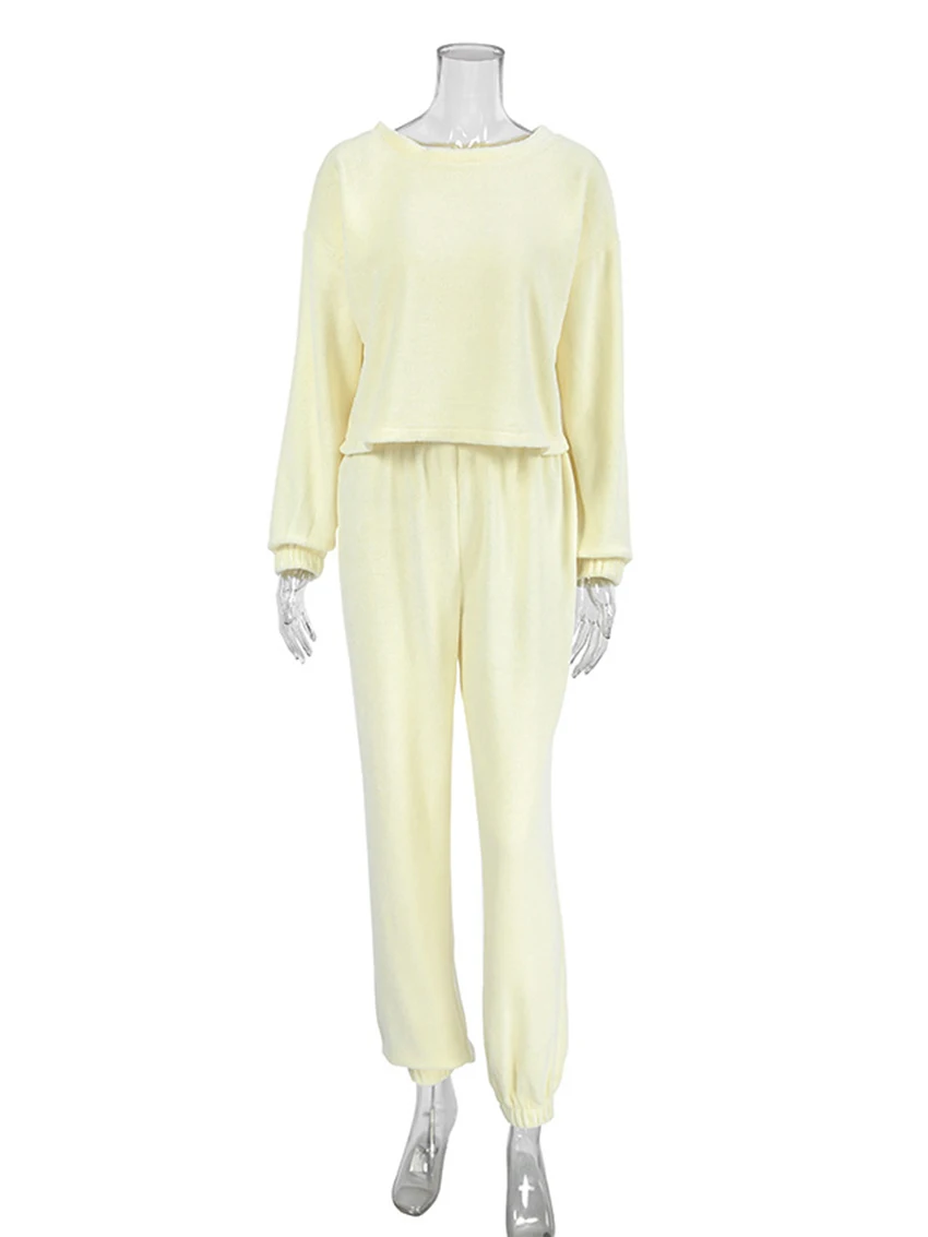 Mathaiqqi Spring Loose Ladies Pajamas 2 Piece Suit Sexy O-Neck Sleepwear Long Sleeve Nightgowns Pants Casual Home Clothes Women