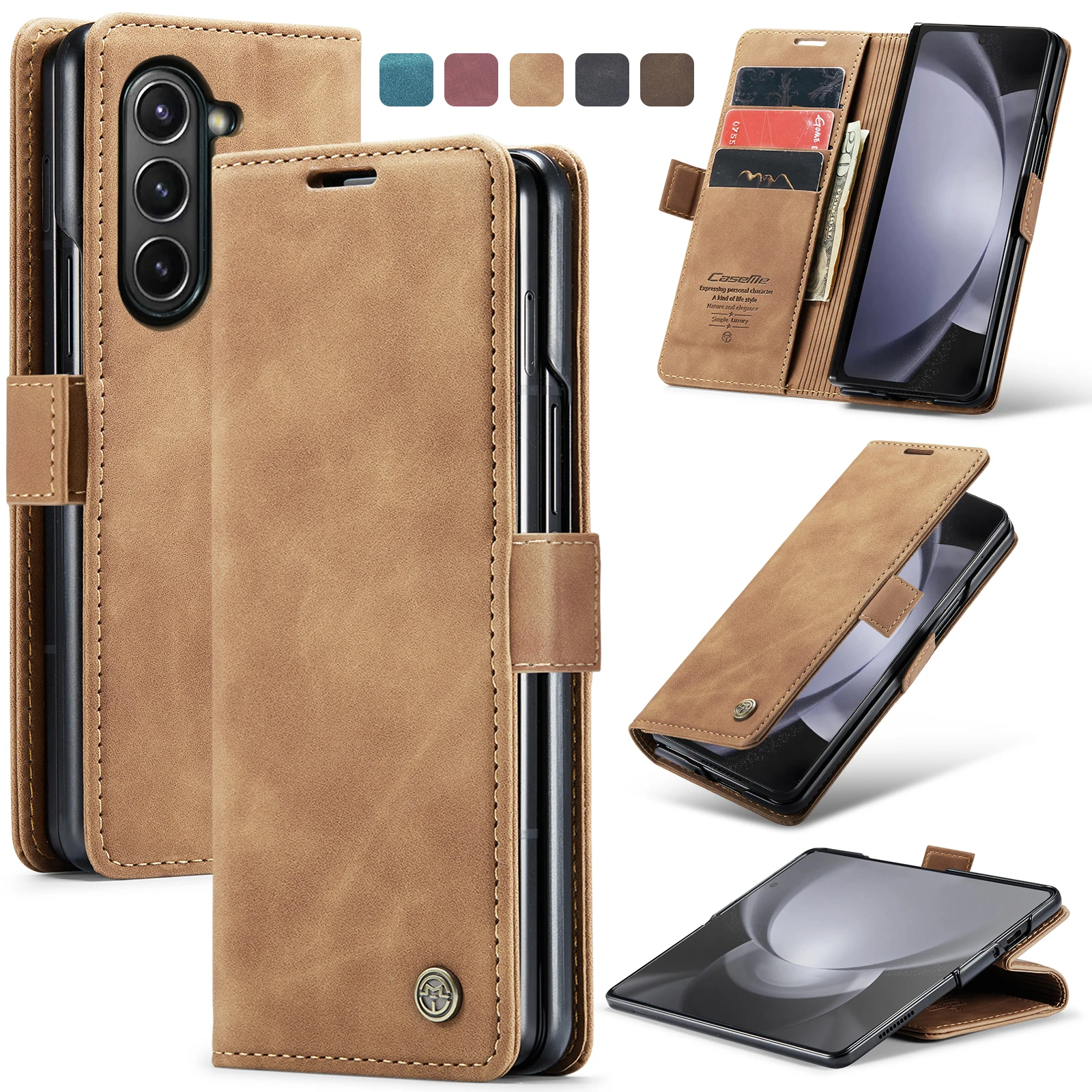 Portafoglio Carte In Pelle Custodia Solt Per Samsung Galaxy Z Fold 5 4 5G Tasca Pieghevole Flip Book Business Supporto Magnetico Zfold5 Cover