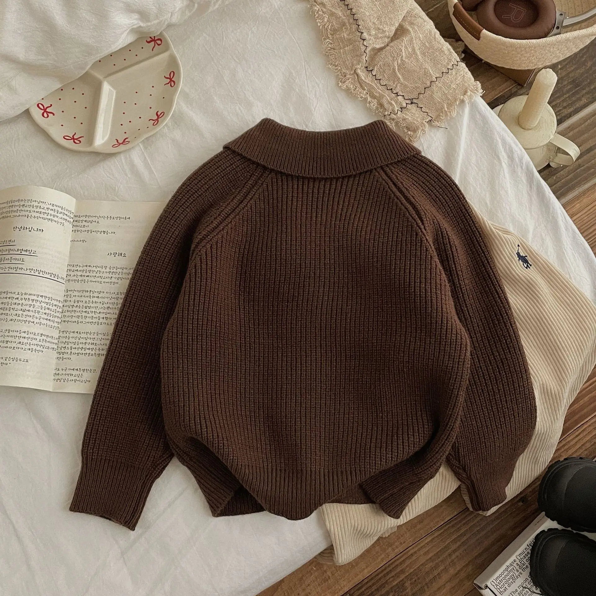 남아 스웨터 겨울 울 혼방 아우터 2025 따뜻한 두꺼운 봄 가을 가디건 재킷 따뜻한 아동 니트웨어 데일리 루즈핏 재킷