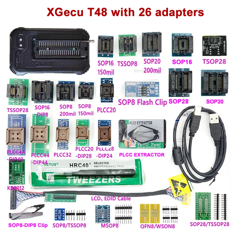 

T48 Programmer XGECU [TL866-3G] V12.25 Support 28000+ ICs for SPI/Nor/NAND Flash/EMMC BGA153/162/169/100/221 TSOP/SOP/PLCC