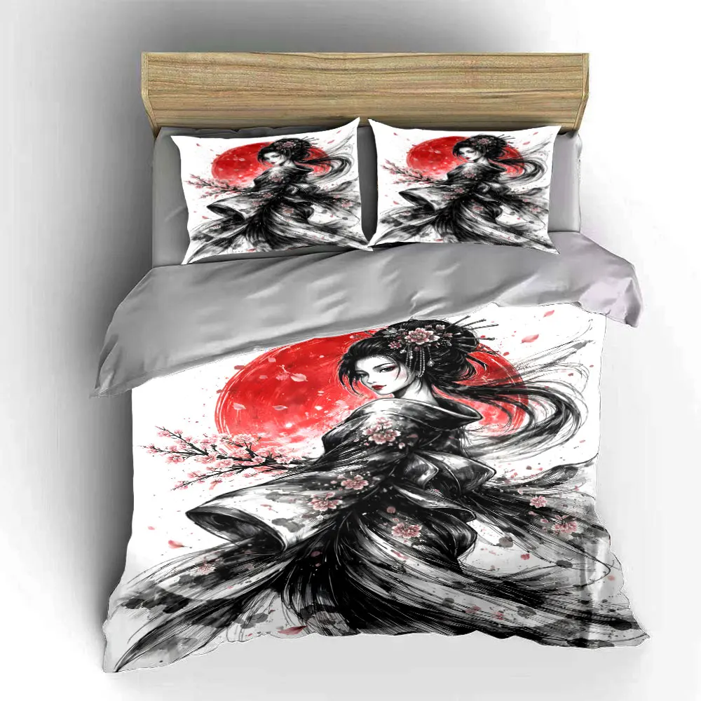 Japanese Ukiyo-e Kimono girl Bedding Set for Kids Luxury Gift 3pcs Digital Print Comforter Set Soft Comfortable Breathable 5