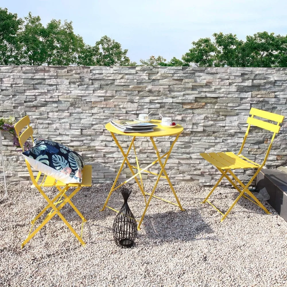 3-Piece Folding Bistro Set, 2 Chairs and 1 Table, Weather-Resistant Outdoor/Indoor Conversation Set for Patio, 3