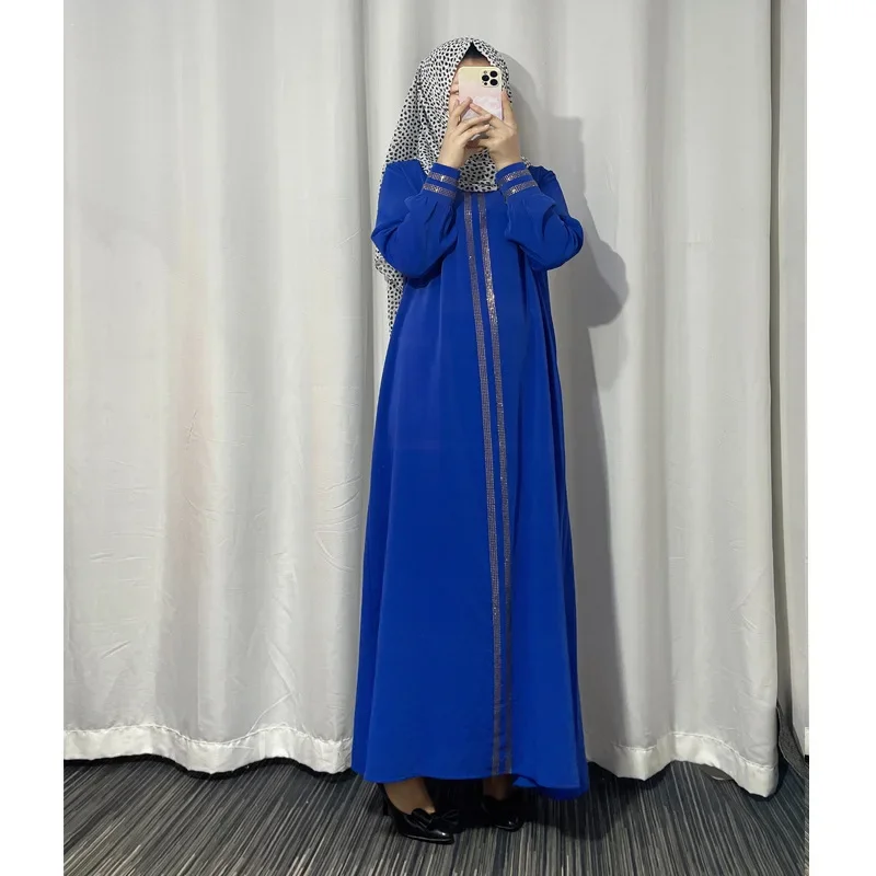 2023 Plus Size Diamond Shiny Boubou Long Sleeve Dress Black Bangladesh Women Lace Maxi Abaya Dubai Turkey Muslim Hijab Dress
