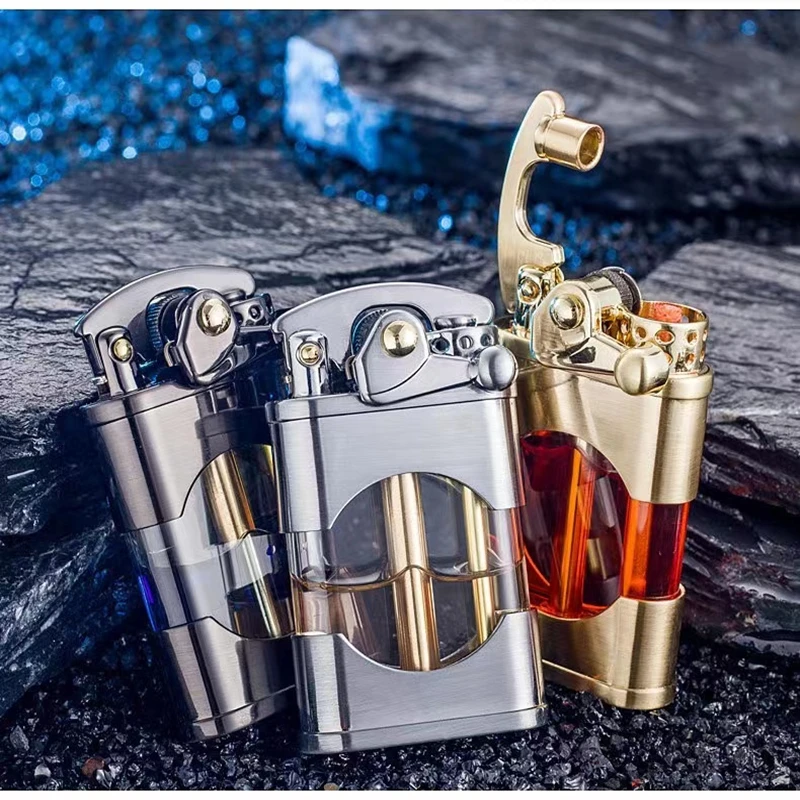 ZORRO Creative Rocker Kerosene Lighter Metal Visible Transparent Oil Bin Old Style Grinding Wheel Smoking Accessories Gadgets kerosene lighter,cigarette lighter