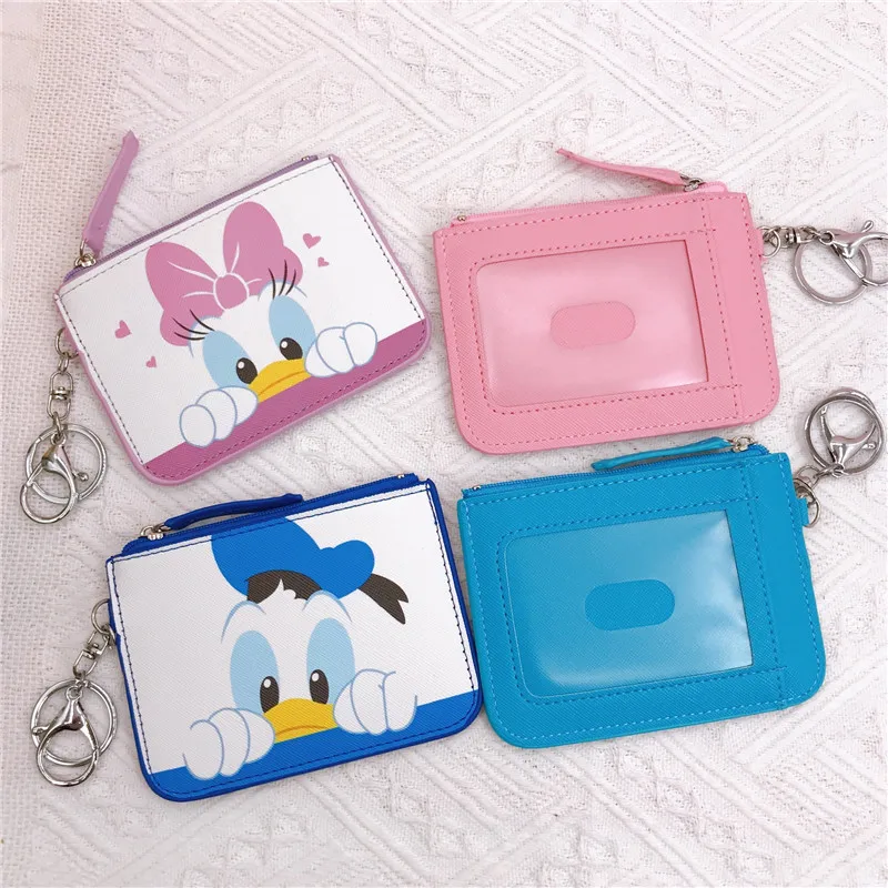 Cartoon Minnie Mickey Mouse Coin Purse Zipper Card Wallet for Women Student Campus Card Holder Bus Card Bag with Keychain 2
