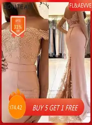 Robe de Demoiselle d'Honneur Africaine en Satin artificiel astique, Longueur au Sol, Dentelle, Sirène Noire, Pêche, 2021