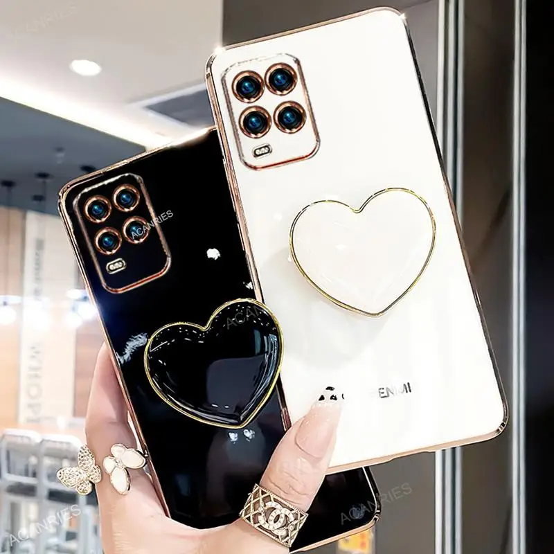 Luxury Plating Love Heart Stand Phone Case - Cute Silicone Cover