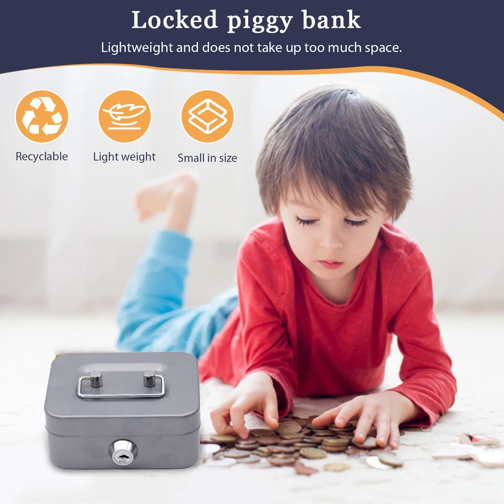 Metal Piggy Bank with Key Lock Coin Bank 4.53x3.78x2.28inch Money Saving Box Small Storage Box for Adults and Kids