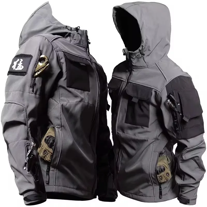 Tactical Jackets Men Outdoor Waterproof Hood Windbreaker Work Wear Soft Shell Multi-pockets Hunting Motorcy Tops Winter
