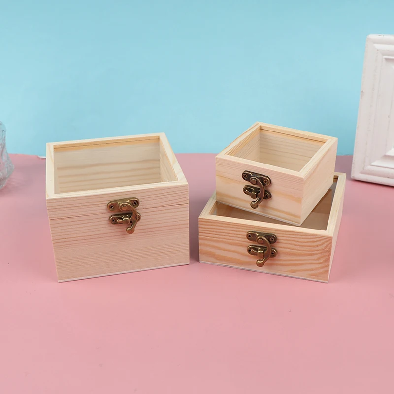 

Wooden Storage Box Plain Wood With Lid Multifunction Square Hinged Craft Gift Box Wooden Jewelry Storage Organizer