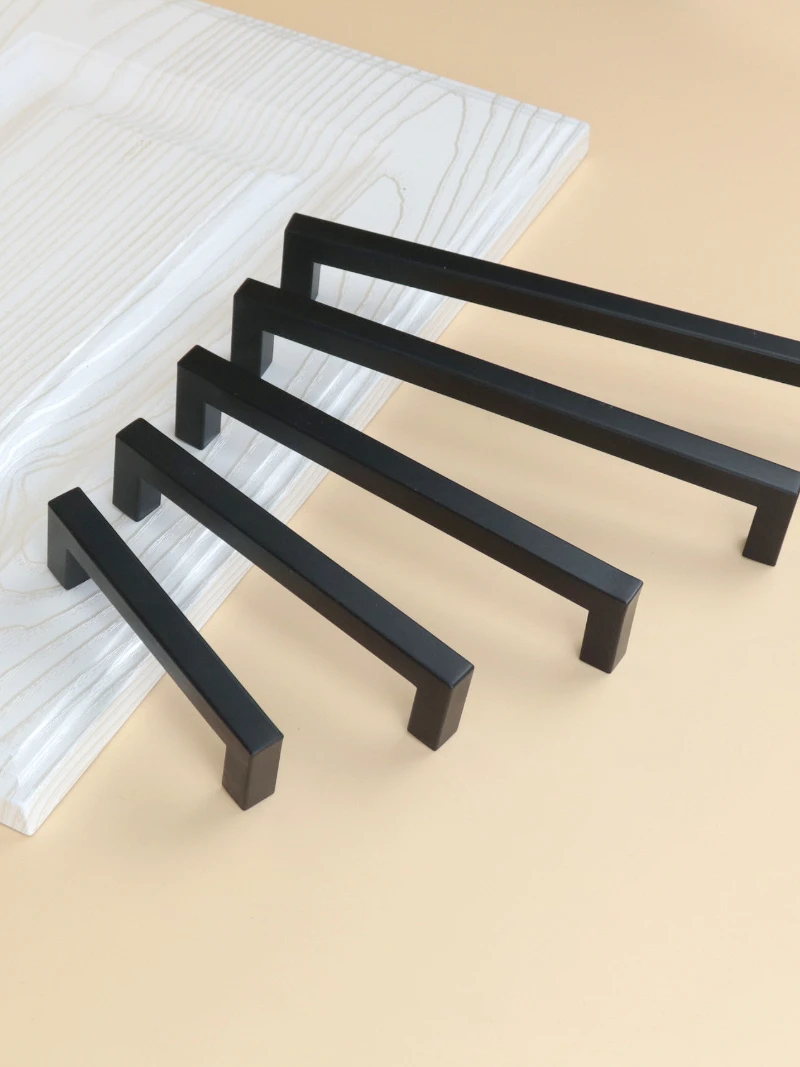 Furniture Handles Modern Black Cabinet Handle Square Furniture Hardware Stainless Steel Kitchen Door Knobs Cupboard Wardrobe Drawer Pulls