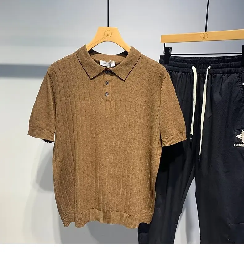 Men's Summer Clothing Short-sleeved Knitted Polo Shirts Men Solid Vintage Casual Lapel Tops Japanese Style Simple Slim T-shirts 18 Safa9d8ab7cd84317acafec43e8d3eb0aC