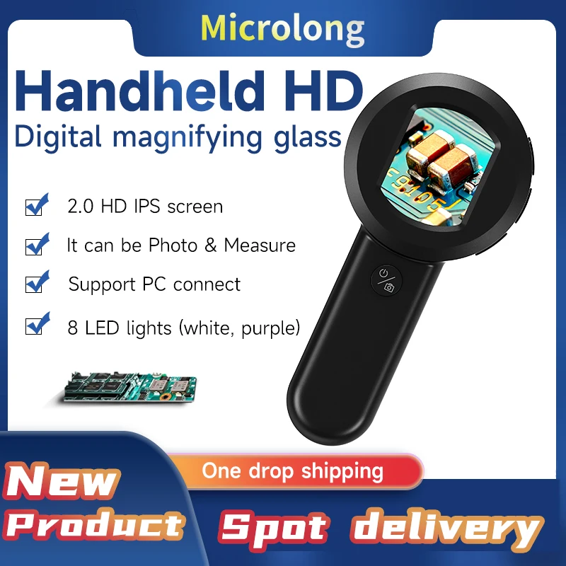 아이용 포켓 확대경 카메라, 100X HD 디지털 돋보기, 2 인치 IPS 스크린, 동전 PCB 측정, 흰색 자외선, USB 현미경