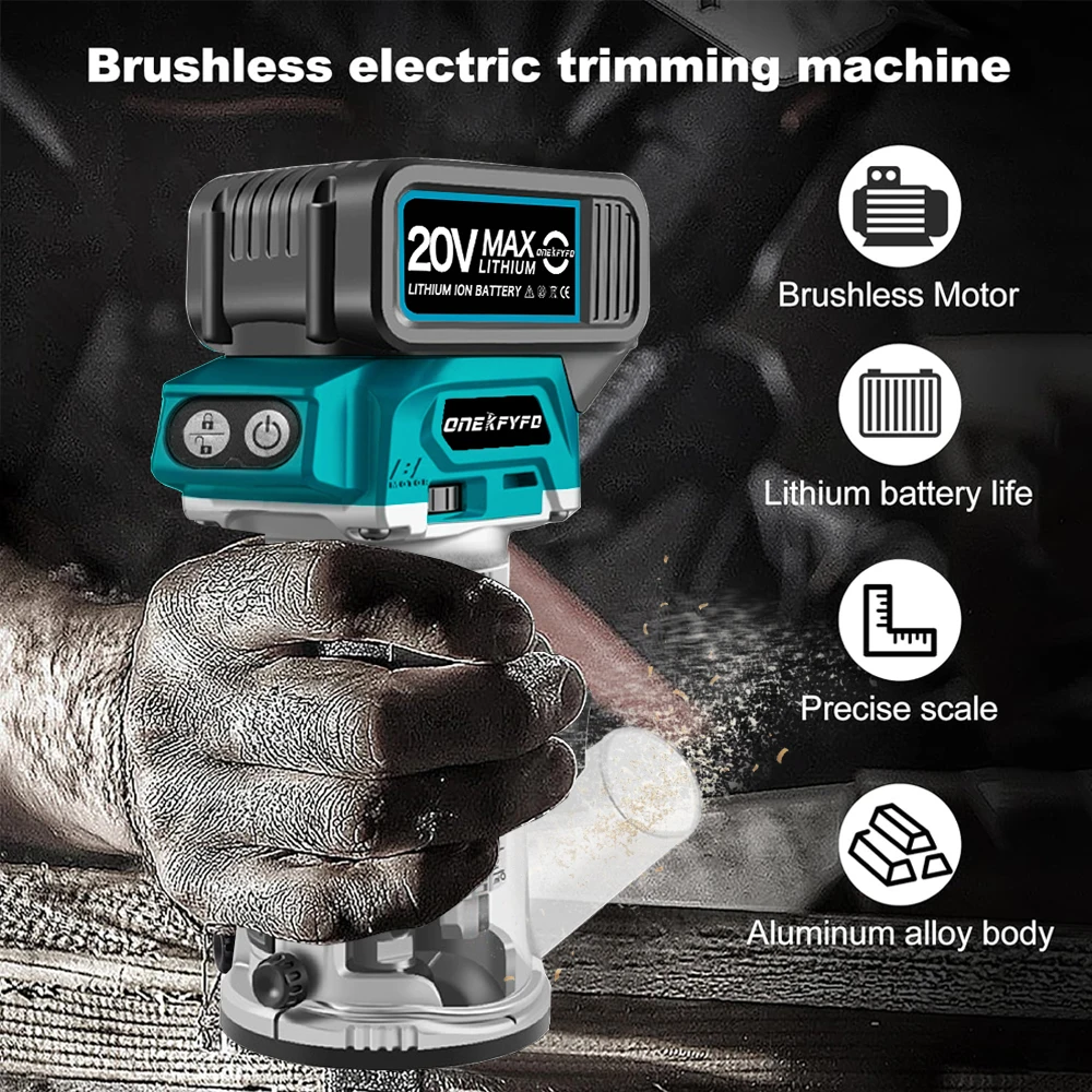 Wood Router Brushless 5 Speeds Electric Trimmer Aluminum Alloy Base Cordless Wood Router Woodworking Engraving Slotting for Makita Battery
