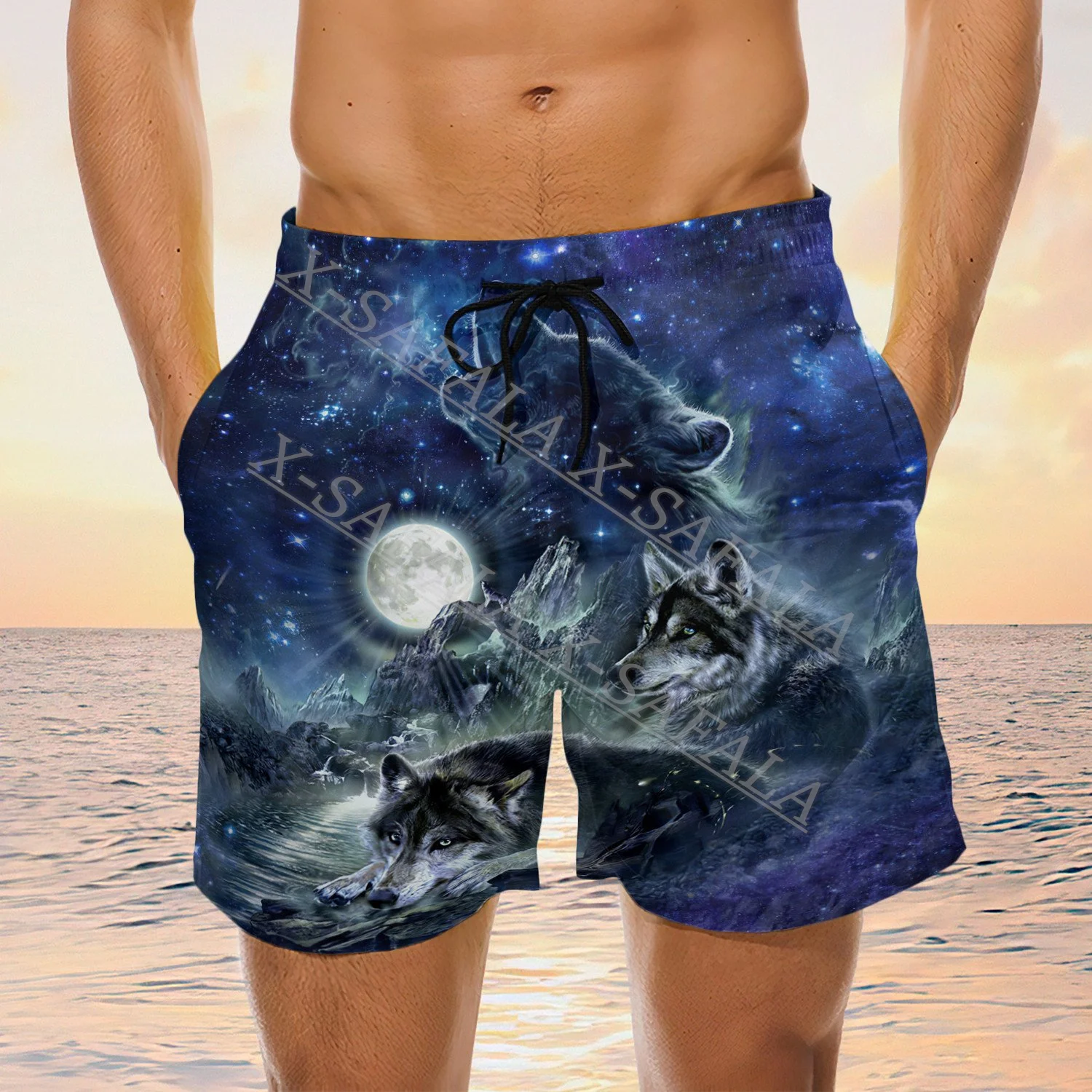 

Wolf Skull Animal Cold Blood Snow Moon Roun Swims 3D Print Shorts Summer Beach Holiday Shorts Men's Swimming Sports Half Pants-5