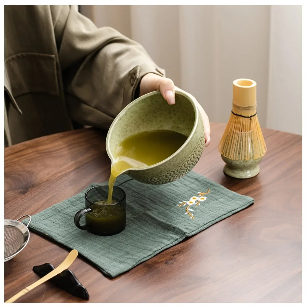 Matcha Set Match Bowl with Spout Matcha Whisk Holder Handmade Kit for Beverage Shop Tea Ceremony DIY Tea-Making Tools