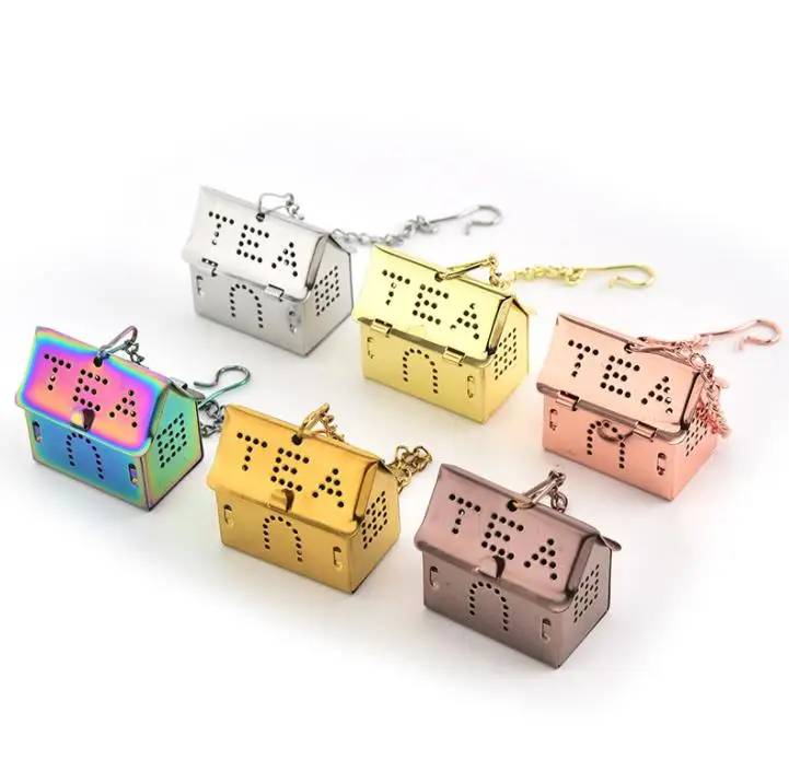 

304 Stainless Steel Tea Infuser 6 Colors Mini House Shaped Tea Strainer Tea Bag Kitchen Seasoning Holder SN4251