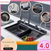 Dragon Honeycomb 304 Stainless Steel Kitchen Sink Big Size Embossed Knife Holder Piano Digital Display Waterfall Kitchen Sink 1