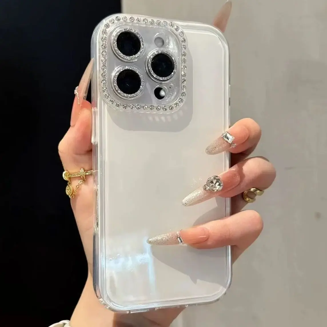 Shiny Diamond Camera Lens Candy Color Phone Case - Shockproof Protection