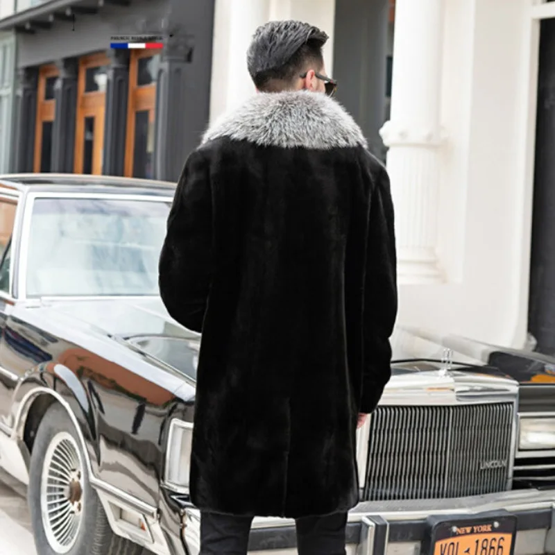 Long Sleeve Zipper Mid-length Faux Fur Coat Men Winter Warm Thick Jacket Fake Fur Coat Snowsuit Business Casual Slim Windbreaker
