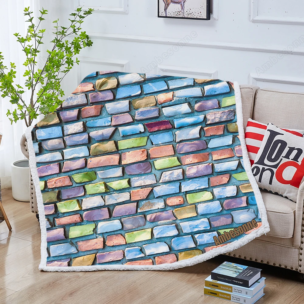 

Diagonal Colorful Mosaic Texture on The Wall Blanket Sherpa Fleece Blanket Cartoon Fluffy Blanket Bedding for Kids Manta